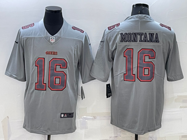 Men's San Francisco 49ers #16 Joe Montana Grey Atmosphere Fashion Stitched Jersey - Custom Name