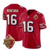 Men's San Francisco 49ers #16 Joe Montana Red 2023 F.U.S.E. 50th Patch Throwback Stitched Football Jersey - Custom Name