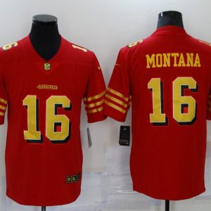 Men's San Francisco 49ers #16 Joe Montana Red Gold Vapor Untouchable Limited Stitched Jersey - Custom Name