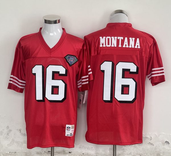Men's San Francisco 49ers #16 Joe Montana Red Stitched Baseball Jersey - Custom Name