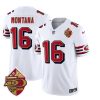 Men's San Francisco 49ers #16 Joe Montana White 2023 F.U.S.E. 50th Patch Throwback Stitched Football Jersey - Custom Name