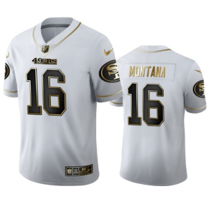 Men's San Francisco 49ers #16 Joe Montana White Gold Stitched Jersey - Custom Name