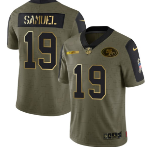 Men's San Francisco 49ers #19 Deebo Samuel 2021 Olive Camo Salute To Service Golden Limited Stitched Jersey - Custom Name