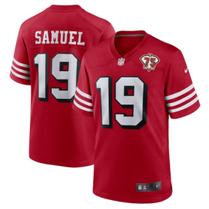 Men's San Francisco 49ers #19 Deebo Samuel 2021 Scarlet 75th Anniversary Alternate Game Jersey - Custom Name