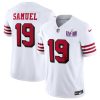 Men's San Francisco 49ers #19 Deebo Samuel New White F.U.S.E. Super Bowl LVIII Patch Vapor Untouchable Limited Stitched Football Jersey - Custom Name