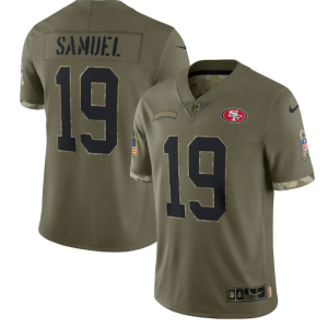 Men's San Francisco 49ers #19 Deebo Samuel Olive 2022 Salute To Service Limited Stitched Jersey - Custom Name
