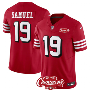 Men's San Francisco 49ers #19 Deebo Samuel Red 2023 F.U.S.E. NFC West Champions Patch Alternate Stitched Football Jersey - Custom Name