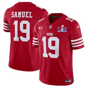 Men's San Francisco 49ers #19 Deebo Samuel Red F.U.S.E. Super Bowl LVIII Patch And 1-star C Patch Vapor Untouchable Limited Stitched Football Jersey - Custom Name