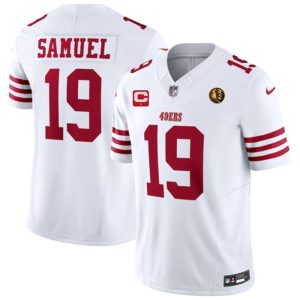 Men's San Francisco 49ers #19 Deebo Samuel White 2023 F.U.S.E. With 1-star C Ptach And John Madden Patch Vapor Limited Stitched Football Jersey - Custom Name