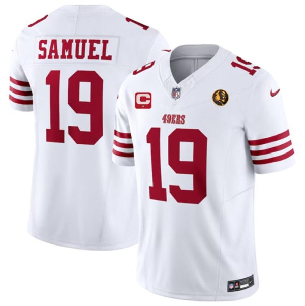 Men's San Francisco 49ers #19 Deebo Samuel White 2023 F.U.S.E. With 1-star C Ptach And John Madden Patch Vapor Limited Stitched Football Jersey - Custom Name