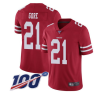 Men's San Francisco 49ers #21 Frank Gore Red White 100th Patch Stitched Jersey - Custom Name