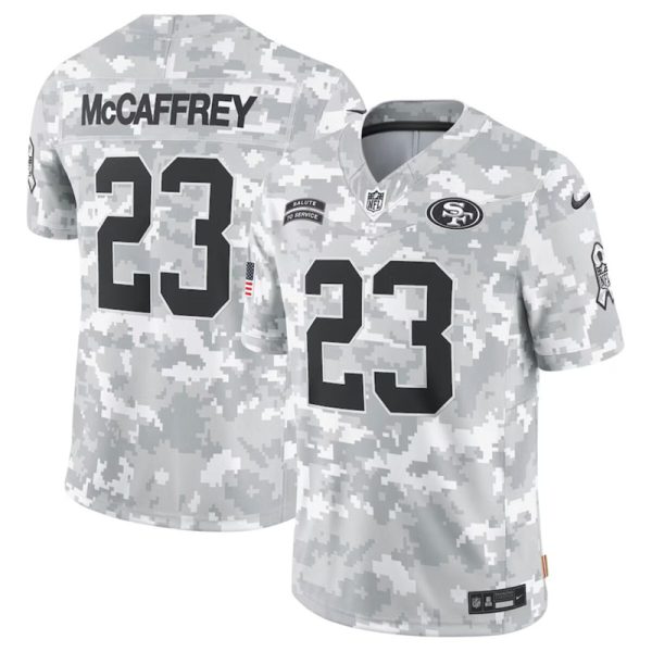 Men's San Francisco 49ers #23 Christian McCaffrey 2024 F.U.S.E Arctic Camo Salute to Service Limited Stitched Football Jersey - Custom Name