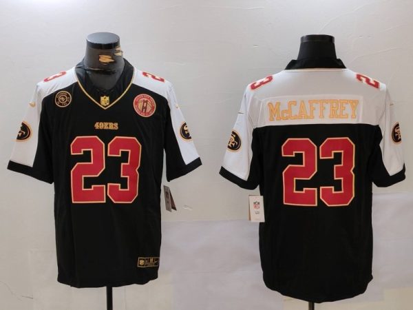Men's San Francisco 49ers #23 Christian McCaffrey Balck F.U.S.E. Golden Gate Bridge Patch Alternate With Patch Vapor Limited Stitched Football Jersey - Custom Name