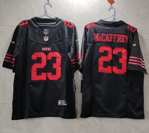 Men's San Francisco 49ers #23 Christian McCaffrey Black 2023 F.U.S.E. Vapor Untouchable Limited Stitched Football Jersey - Custom Name