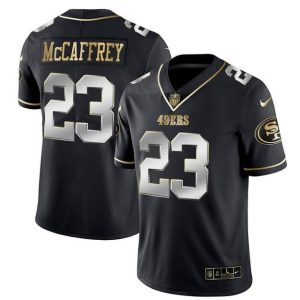 Men's San Francisco 49ers #23 Christian McCaffrey Black Gold Stitched Jersey - Custom Name
