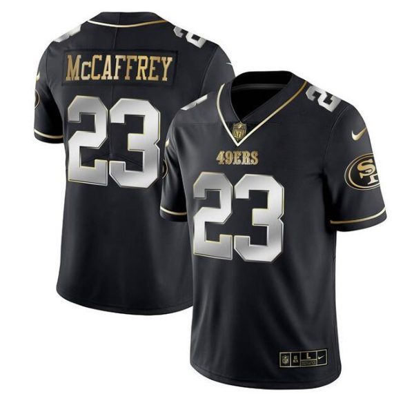 Men's San Francisco 49ers #23 Christian McCaffrey Black Gold Stitched Jersey - Custom Name