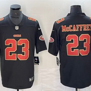 Men's San Francisco 49ers #23 Christian McCaffrey Black Vapor Untouchable Limited Stitched Jersey - Custom Name