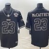 Men's San Francisco 49ers #23 Christian McCaffrey Black With 75th Anniversary Patch Stitched Jersey - Custom Name