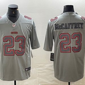 Men's San Francisco 49ers #23 Christian McCaffrey Grey Atmosphere Fashion Stitched Jersey - Custom Name