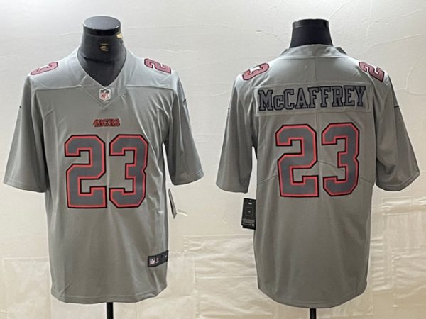 Men's San Francisco 49ers #23 Christian McCaffrey Grey Atmosphere Fashion Stitched Jersey - Custom Name