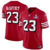 Men's San Francisco 49ers #23 Christian McCaffrey New Red F.U.S.E. Super Bowl LVIII Patch Vapor Untouchable Limited Stitched Football Jersey - Custom Name