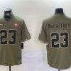 Men's San Francisco 49ers #23 Christian McCaffrey Olive 2022 Salute To Service Limited Stitched Jersey - Custom Name