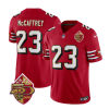 Men's San Francisco 49ers #23 Christian McCaffrey Red 2023 F.U.S.E. 50th Patch Throwback Stitched Football Jersey - Custom Name