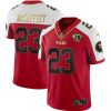 Men's San Francisco 49ers #23 Christian McCaffrey Red Gold With 75th Patch Vapor Limited Stitched Football Jersey - Custom Name