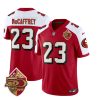 Men's San Francisco 49ers #23 Christian McCaffrey Red-Black With Patch Cool Base Stitched Baseball Jersey - Custom Name