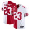 Men's San Francisco 49ers #23 Christian McCaffrey Red & White Split With 4-Star C Patch Limited Stitched Jersey - Custom Name