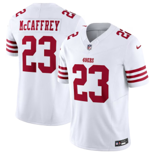 Men's San Francisco 49ers #23 Christian McCaffrey White 2023 F.U.S.E. Vapor Untouchable Limited Stitched Football Jersey - Custom Name