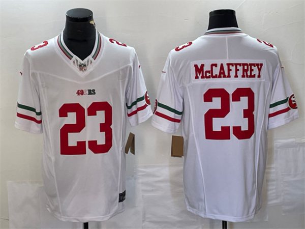 Men's San Francisco 49ers #23 Christian McCaffrey White 2023 F.U.S.E. Vapor Untouchable Limited Stitched Football Jersey - Custom Name