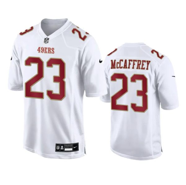 Men's San Francisco 49ers #23 Christian McCaffrey White Fashion Vapor Untouchable Limited Stitched Football Jersey - Custom Name