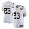 Men's San Francisco 49ers #23 Christian McCaffrey White Gold With 75th Patch Stitched Jersey - Custom Name