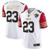 Men's San Francisco 49ers #23 Christian McCaffrey White-Red With 75th Anniversary Patch Stitched Jersey - Custom Name