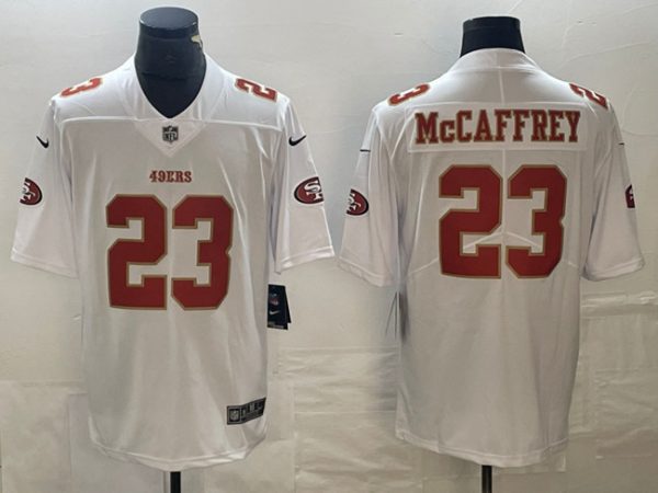 Men's San Francisco 49ers #23 Christian McCaffrey White Vapor Untouchable Limited Stitched Jersey - Custom Name