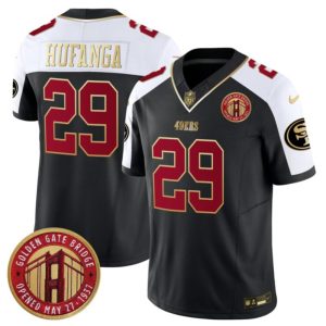 Men's San Francisco 49ers #29 Talanoa Hufanga Balck-White F.U.S.E. Golden Gate Bridge Patch Alternate Vapor Limited Stitched Football Jersey - Custom Name