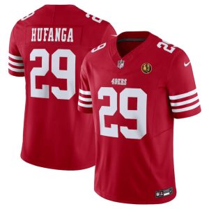 Men's San Francisco 49ers #29 Talanoa Hufanga Red 2023 F.U.S.E. With John Madden Patch Vapor Limited Stitched Football Jersey - Custom Name