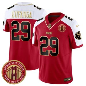 Men's San Francisco 49ers #29 Talanoa Hufanga Red-White F.U.S.E. Golden Gate Bridge Patch Alternate Vapor Limited Stitched Football Jersey - Custom Name