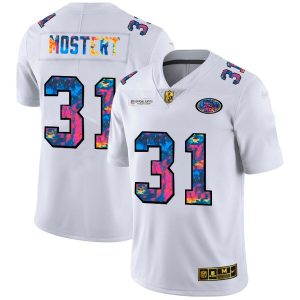 Men's San Francisco 49ers #31 Raheem Mostert 2020 White NFL Crucial Catch Limited Stitched Jersey - Custom Name