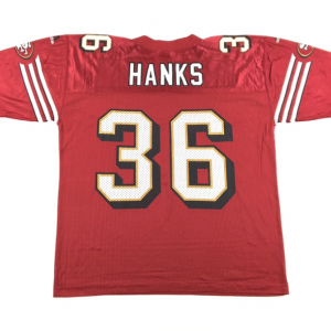Men's San Francisco 49ers #36 Merton Hanks Red Throwback Stitched Jersey - Custom Name