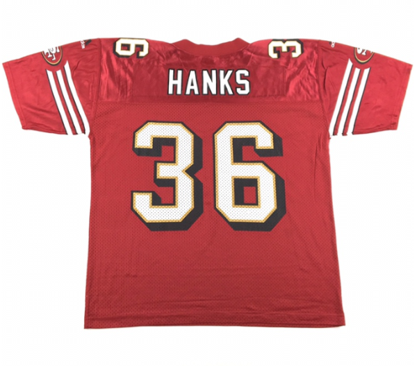 Men's San Francisco 49ers #36 Merton Hanks Red Throwback Stitched Jersey - Custom Name