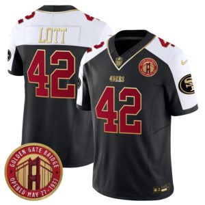 Men's San Francisco 49ers #42 Ronnie Lott Balck-White F.U.S.E. Golden Gate Bridge Patch Alternate Vapor Limited Stitched Football Jersey - Custom Name