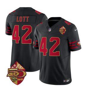 Men's San Francisco 49ers #42 Ronnie Lott Black 2023 F.U.S.E. 50th Patch Vapor Limited Stitched Football Jersey - Custom Name