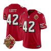Men's San Francisco 49ers #42 Ronnie Lott Red 2023 F.U.S.E. 50th Patch Throwback Stitched Football Jersey - Custom Name