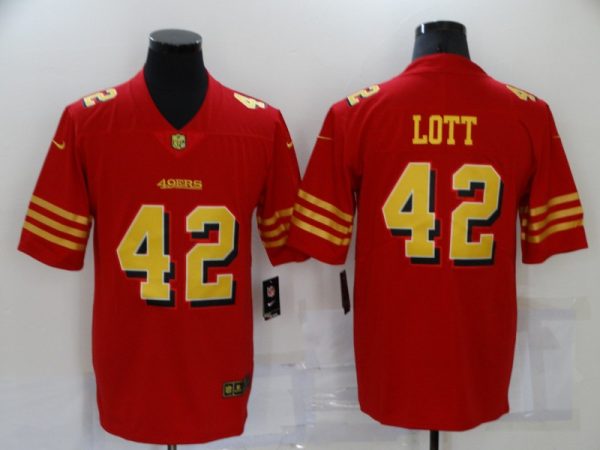 Men's San Francisco 49ers #42 Ronnie Lott Red Gold Vapor Untouchable Limited Stitched Jersey - Custom Name