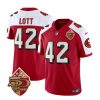 Men's San Francisco 49ers #42 Ronnie Lott Red-White 2023 F.U.S.E. 50th Patch Throwback Stitched Football Jersey - Custom Name