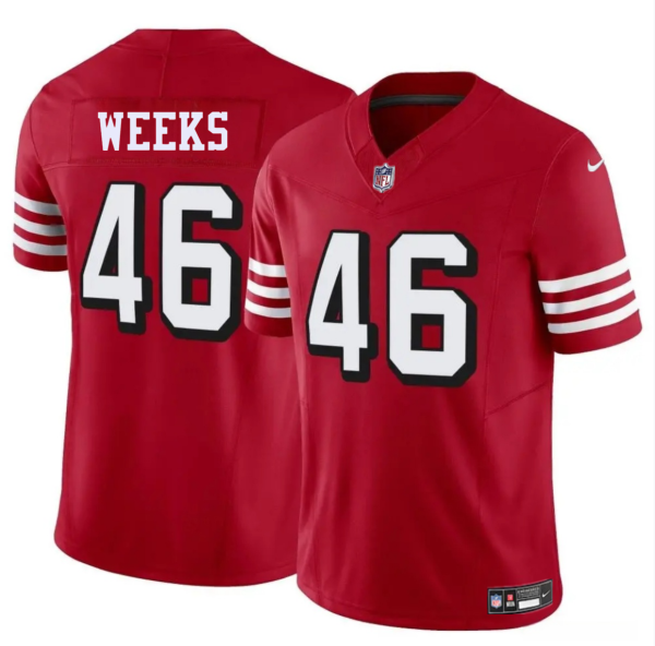 Men's San Francisco 49ers #46 Jon Weeks New Red 2025 F.U.S.E. Vapor Untouchable Limited Stitched Football Jersey - Custom Name