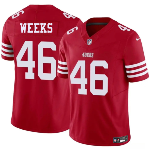 Men's San Francisco 49ers #46 Jon Weeks Red 2025 F.U.S.E. Vapor Untouchable Limited Stitched Football Jersey - Custom Name