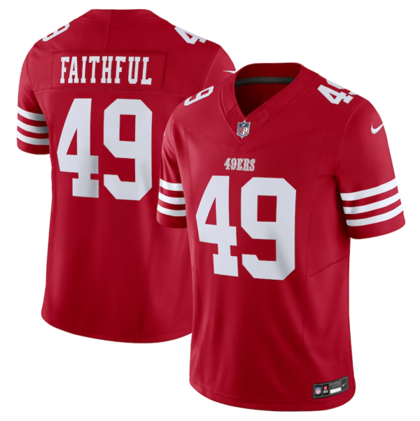 Men's San Francisco 49ers #49 Faithful Red 2023 F.U.S.E. Vapor Untouchable Limited Stitched Football Jersey - Custom Name
